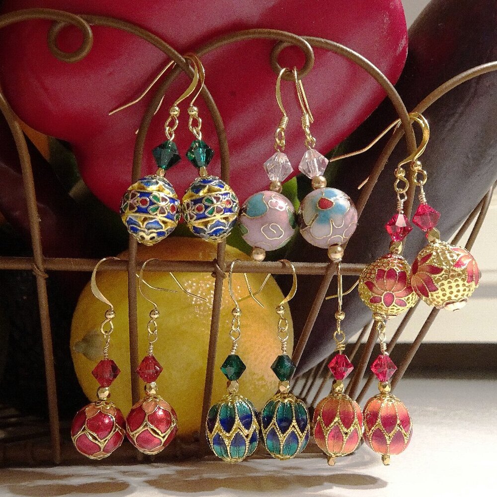 Cloisonne earrings in six handcrafted artisanal designs